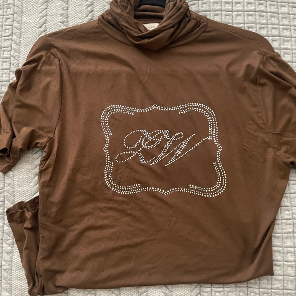 Zara Brown Blouse with Rhinestone Detail